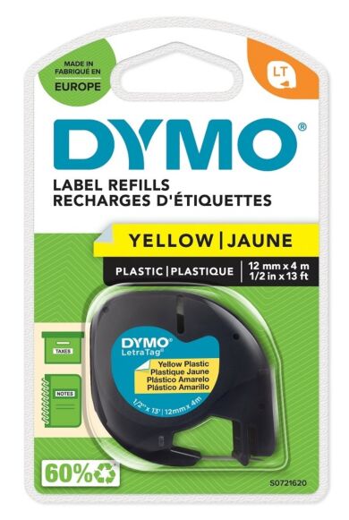 Tape Dymo LetraTag 12mm plast Sort/Gul