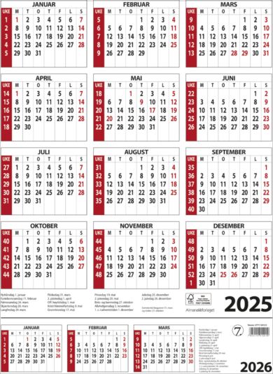 Kalender 2025 7.Sans Årskalender A3