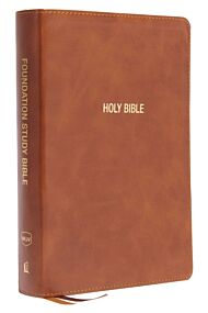 NKJV, Foundation Study Bible, Large Print, Leathersoft, Brown, Red Letter, Thumb Indexed, Comfort Pr