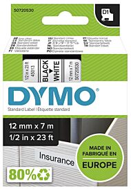 Tape Dymo D1 12mmx7m sort/hvit