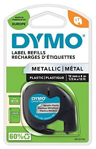 Tape Dymo Letratag 12mm metall sort/sølv