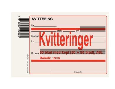 Kvittering A6L m/1 kopi 2x50 blad