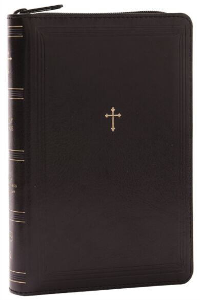 NKJV, Compact Paragraph-Style Reference Bible, Leathersoft, Black with zipper, Red Letter, Comfort P